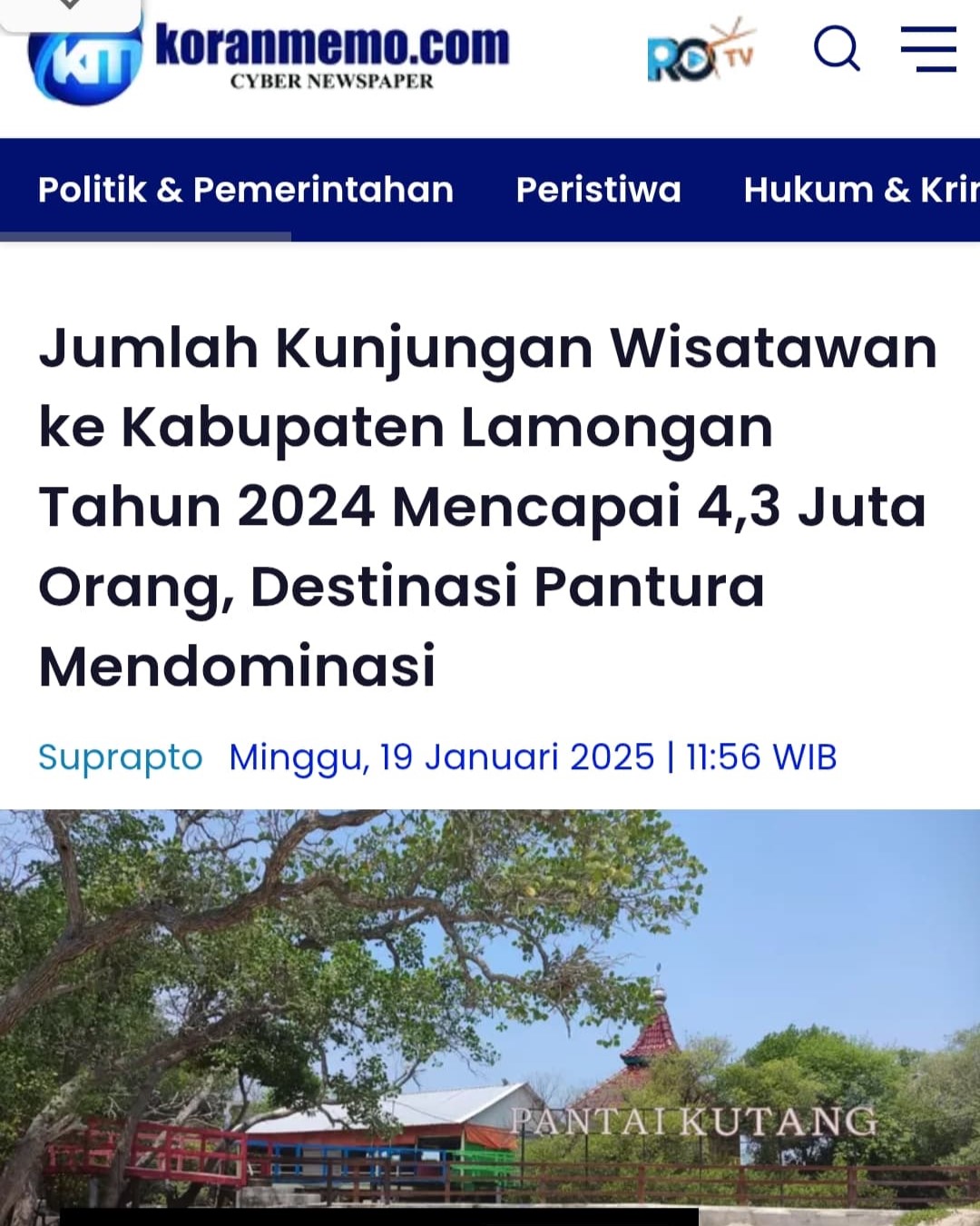 Jumlah Kunjungan Wisatawan ke Kabupaten Lamongan Tahun 2024 Mencapai 4,3 Juta Orang, Destinasi Pantura Mendominasi