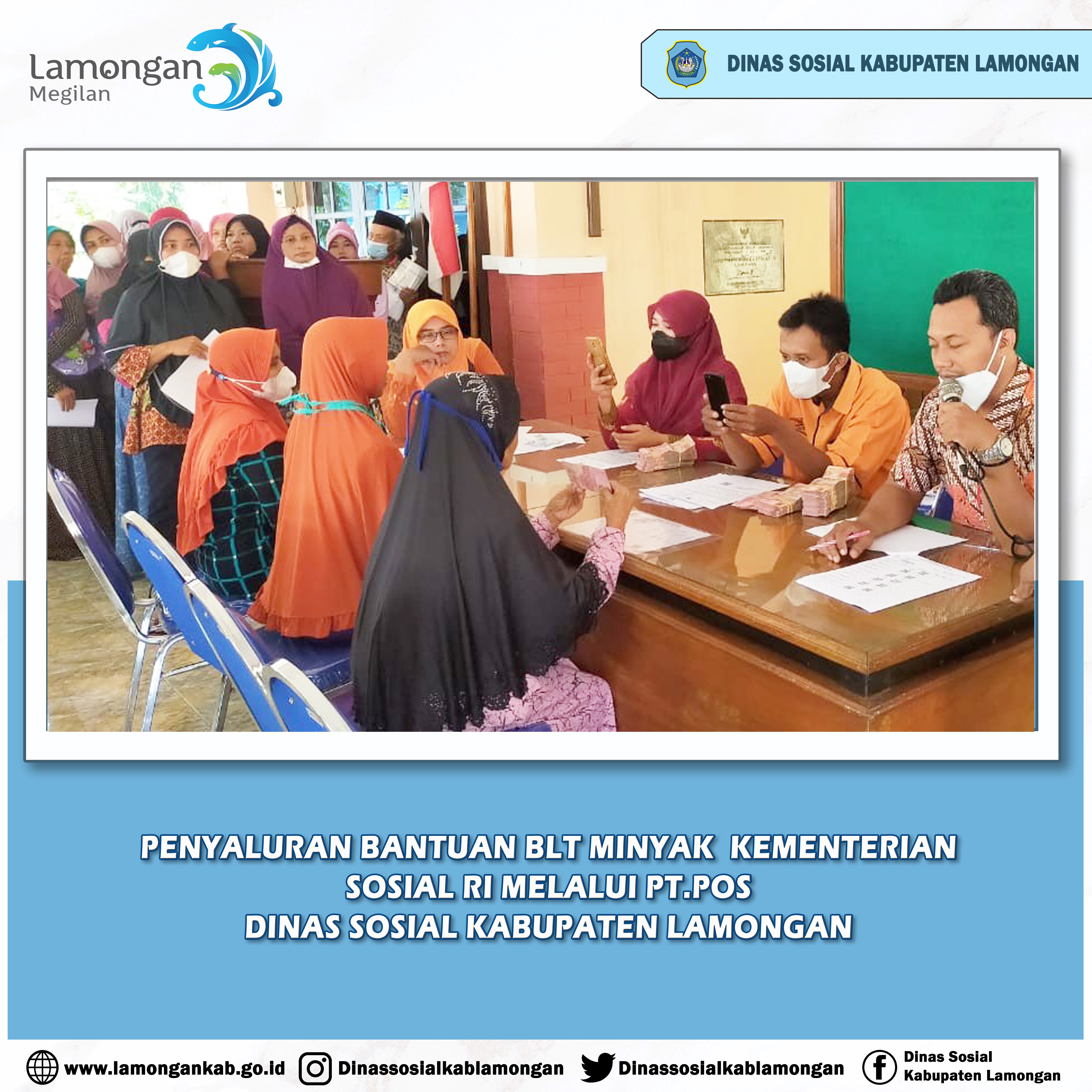 Penyaluran Bantuan Sosial BLT Minyak Kementerian Sosial RI di Kabupaten Lamongan melalui PT.POS.